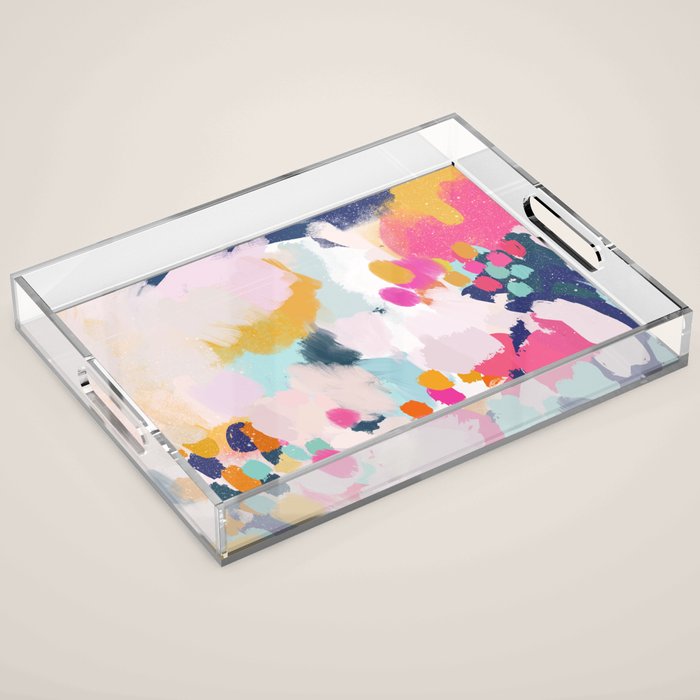 Misty Blooms- abstract - blue , pink and yellow Acrylic Tray Gallery Image 1
