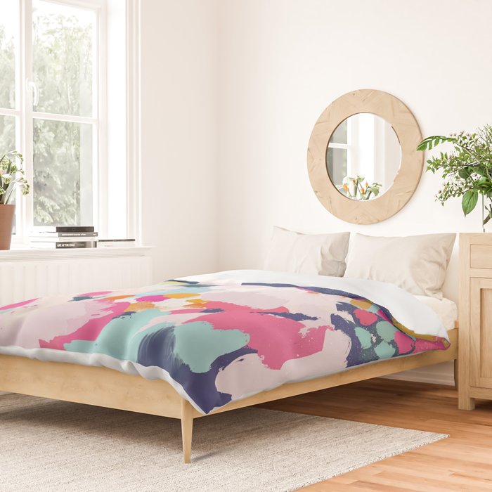 Misty Blooms- abstract - blue , pink and yellow Duvet Cover Gallery Image 2