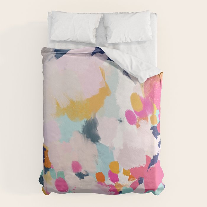 Misty Blooms- abstract - blue , pink and yellow Duvet Cover Gallery Image 6