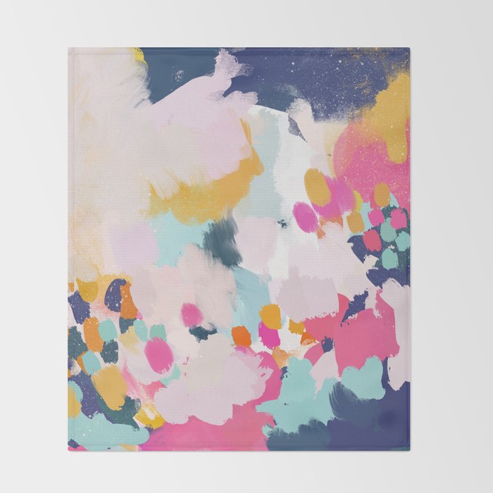 Misty Blooms- abstract - blue , pink and yellow Throw Blanket Gallery Image 2