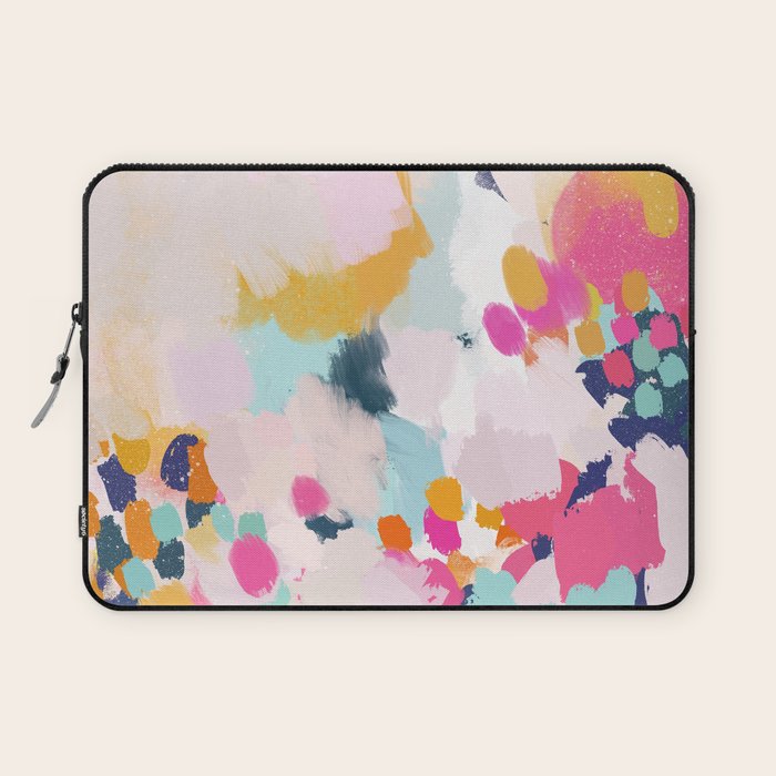 Misty Blooms- abstract - blue , pink and yellow Laptop Sleeve Gallery Image 1