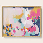 Misty Blooms- abstract - blue , pink and yellow Serving Tray Gallery Image 1