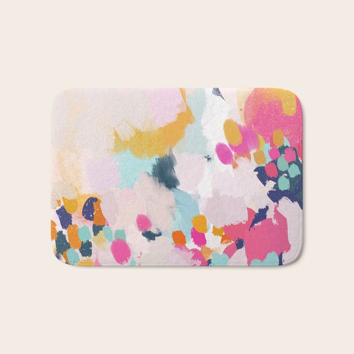 Misty Blooms- abstract - blue , pink and yellow Bath Mat Gallery Image 1
