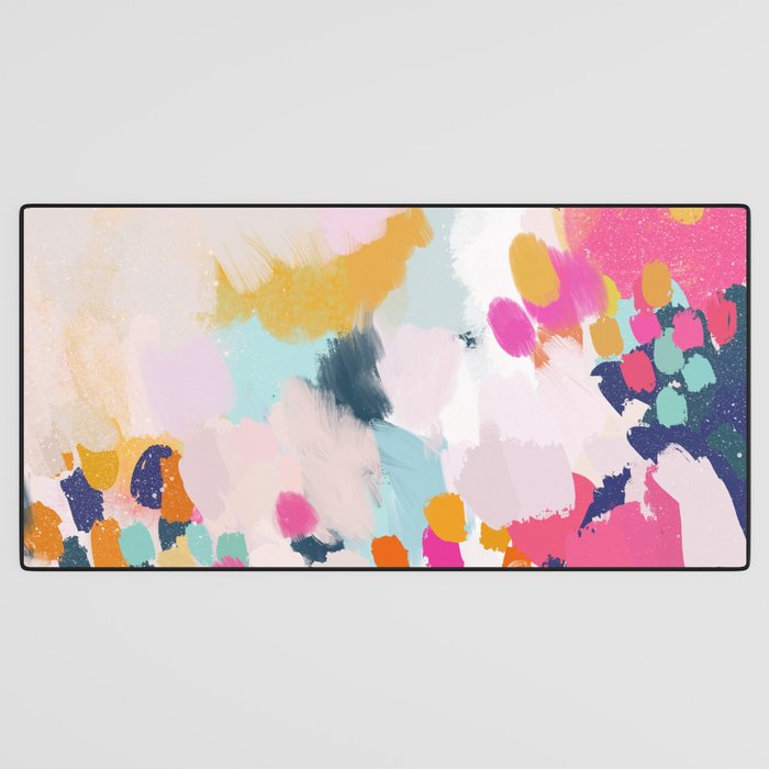 Misty Blooms- abstract - blue , pink and yellow Desk Mat Gallery Image 3