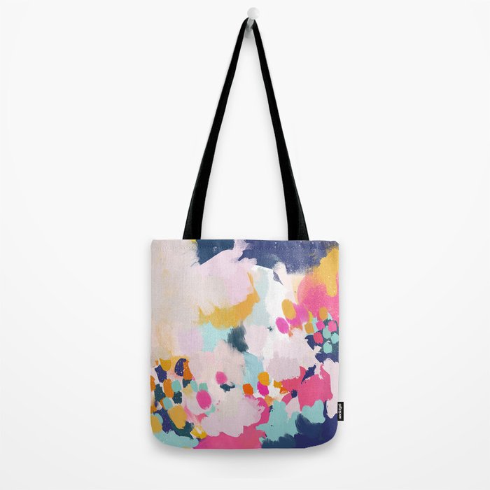Misty Blooms- abstract - blue , pink and yellow Tote Bag Gallery Image 2