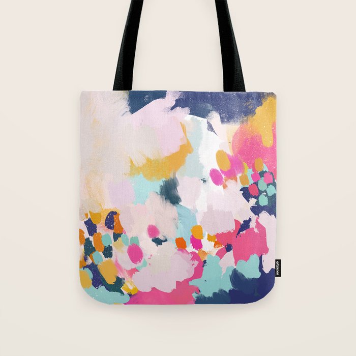 Misty Blooms- abstract - blue , pink and yellow Tote Bag Gallery Image 1