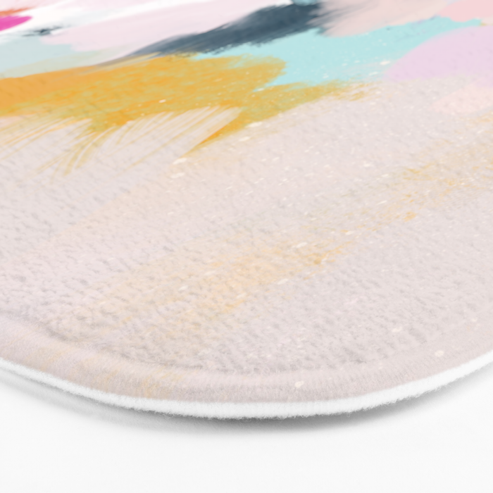 Misty Blooms- abstract - blue , pink and yellow Bath Mat Gallery Image 3