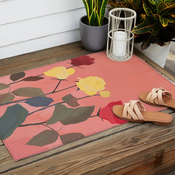 Red and Yellow Roses Outdoor Rug Gallery Image 2