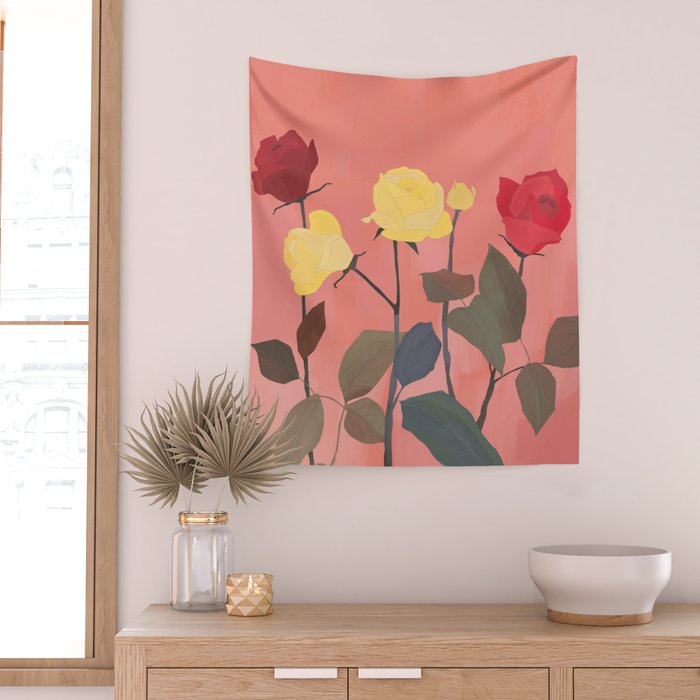 Red and Yellow Roses Wall Tapestry Gallery Image 2