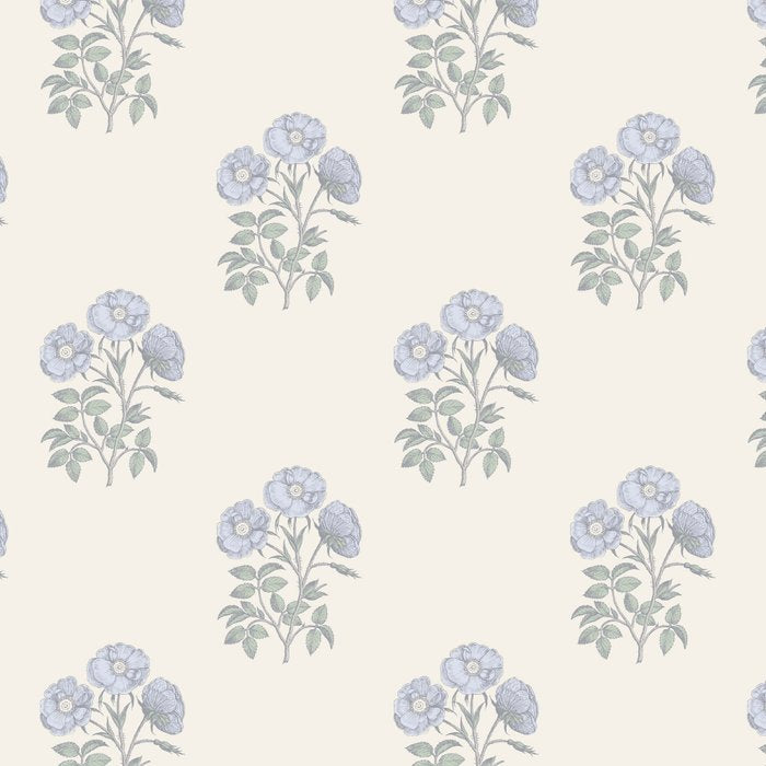 Vintage Sketched Floral Block Print - Blue Beige Coffee Mug Gallery Image 2