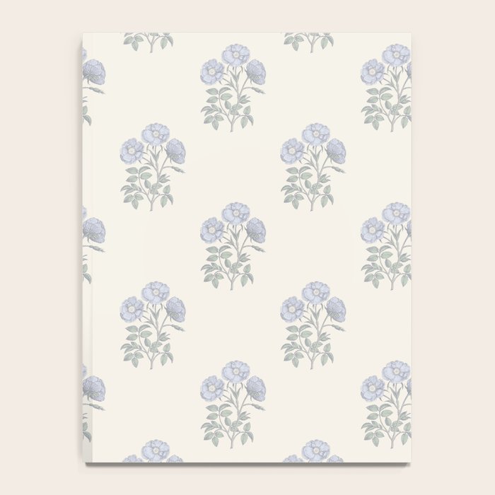 Vintage Sketched Floral Block Print - Blue Beige Notebook Gallery Image 4