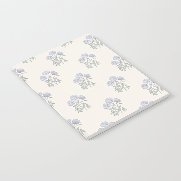 Vintage Sketched Floral Block Print - Blue Beige Notebook Gallery Image 1