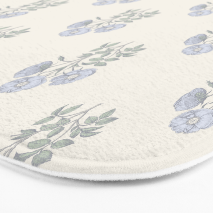 Vintage Sketched Floral Block Print - Blue Beige Bath Mat Gallery Image 3