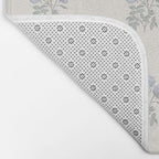 Vintage Sketched Floral Block Print - Blue Beige Bath Mat Gallery Image 2