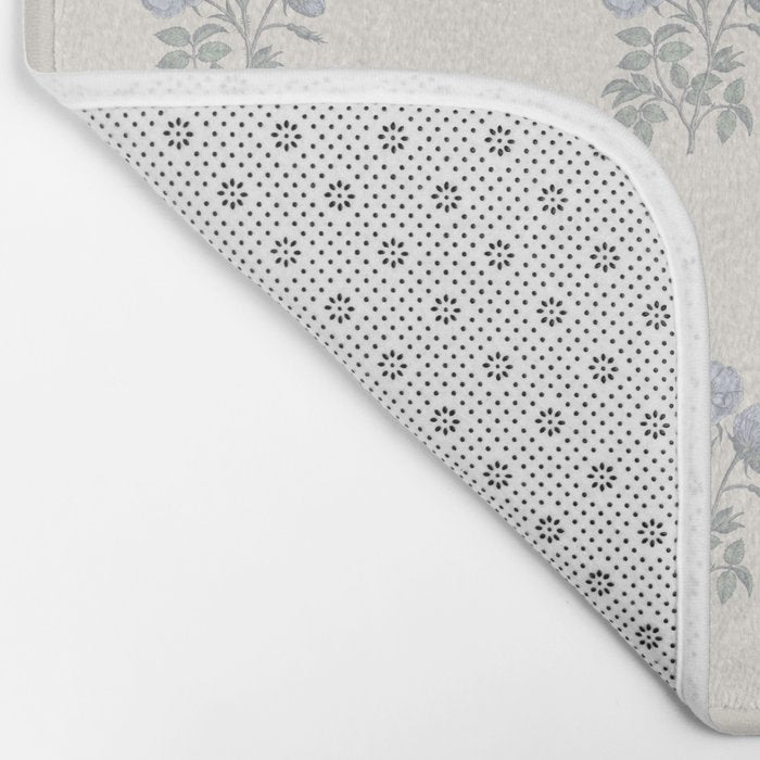 Vintage Sketched Floral Block Print - Blue Beige Bath Mat Gallery Image 2