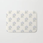 Vintage Sketched Floral Block Print - Blue Beige Bath Mat Gallery Image 1