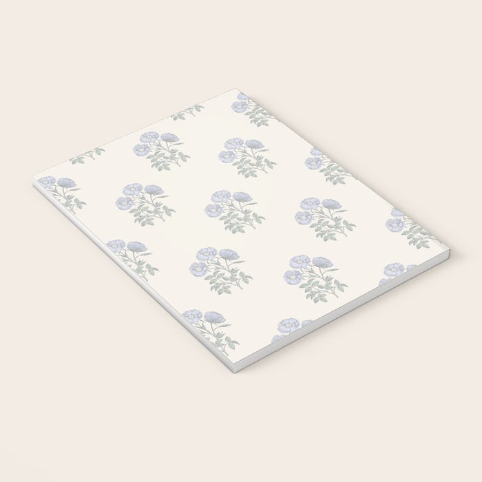 Vintage Sketched Floral Block Print - Blue Beige Notebook Gallery Image 3