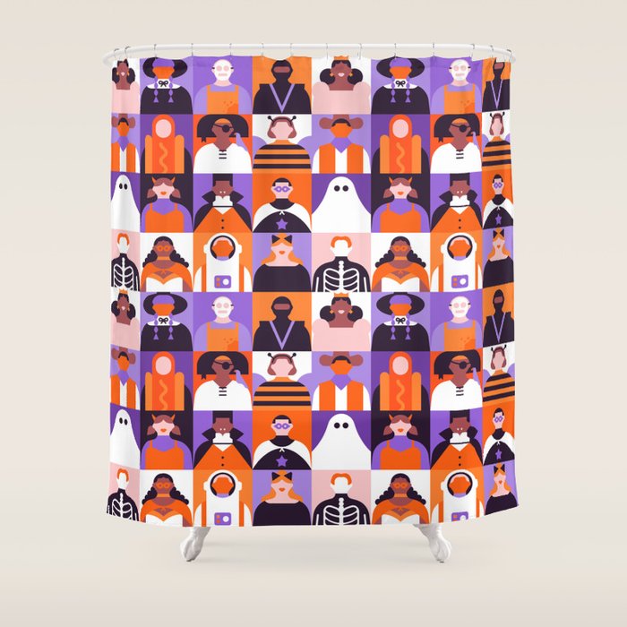 Diverse people in halloween costume pattern Shower Curtain Gallery Image 1