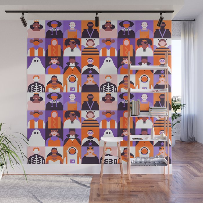 Diverse people in halloween costume pattern Wall Mural Gallery Image 1