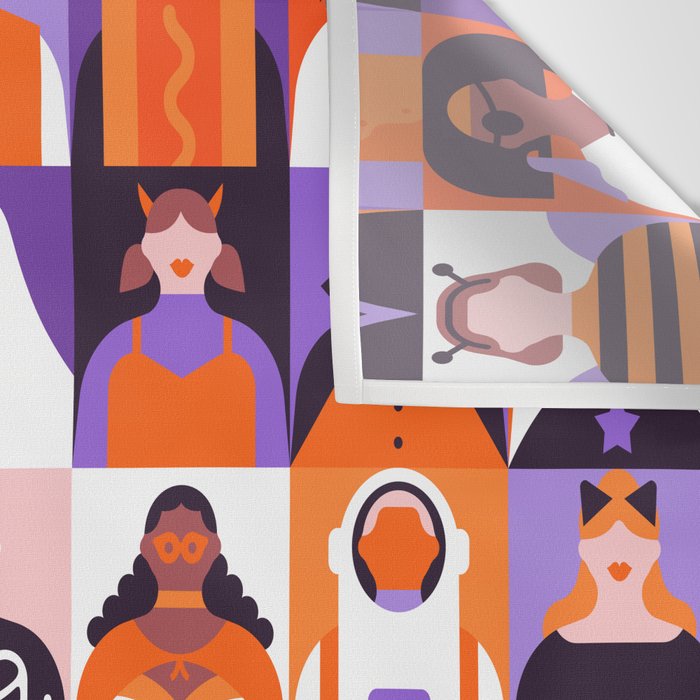 Diverse people in halloween costume pattern Wall Tapestry Gallery Image 3