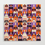 Diverse people in halloween costume pattern Wood Wall Art Gallery Image 1