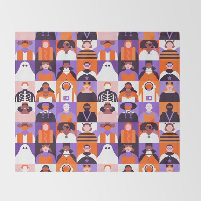 Diverse people in halloween costume pattern Throw Blanket Gallery Image 2