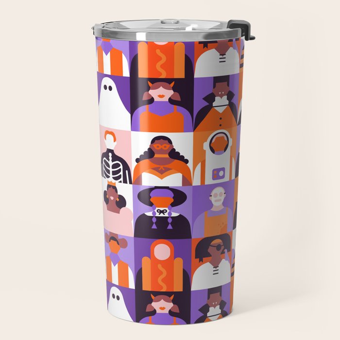 Diverse people in halloween costume pattern Travel Mug Gallery Image 2