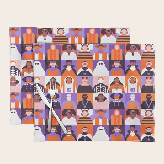 Diverse people in halloween costume pattern Placemat Gallery Image 1