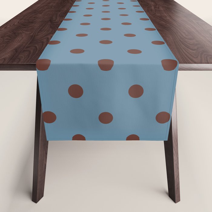 Polka Dot Blue and Brown Classic Pattern Table Runner Gallery Image 1