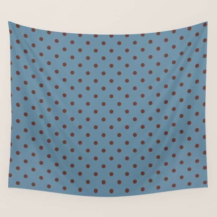 Polka Dot Blue and Brown Classic Pattern Wall Tapestry Gallery Image 1