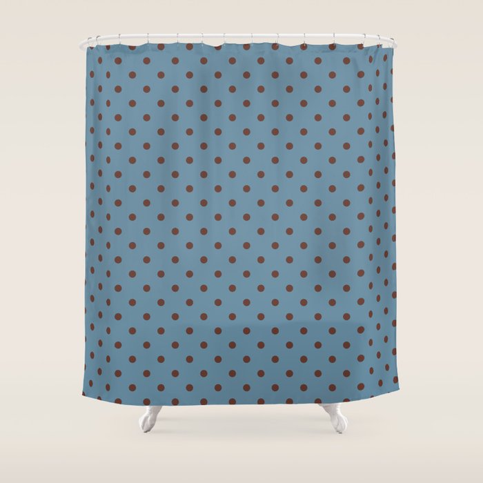 Polka Dot Blue and Brown Classic Pattern Shower Curtain Gallery Image 1