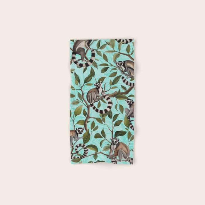 Lush Tropical Lemur Monkey Paradise Turquoise Bath Towel Gallery Image 1