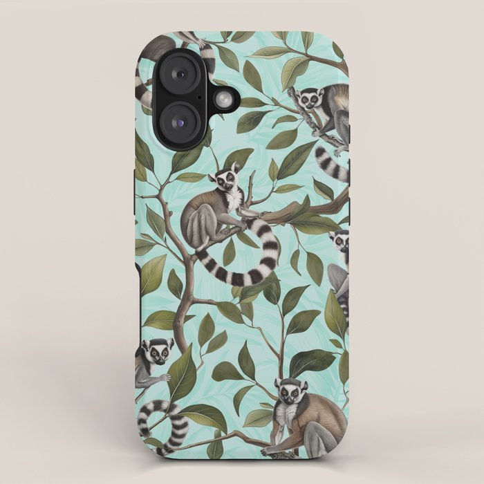 Lush Tropical Lemur Monkey Paradise Turquoise iPhone Case Gallery Image 1
