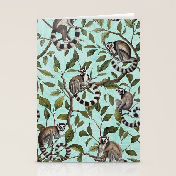 Lush Tropical Lemur Monkey Paradise Turquoise Stationery Card Gallery Image 2