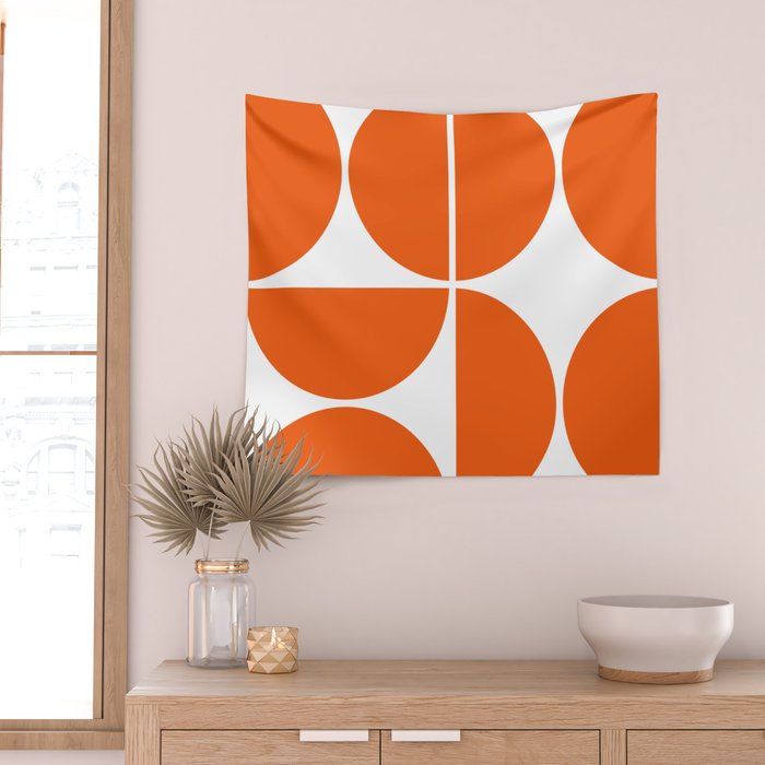 Mid Century Modern Orange Square Wall Tapestry Gallery Image 2