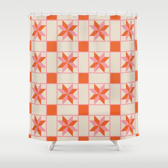 Vibrant Star Quilt Pattern Shower Curtain Gallery Image 1