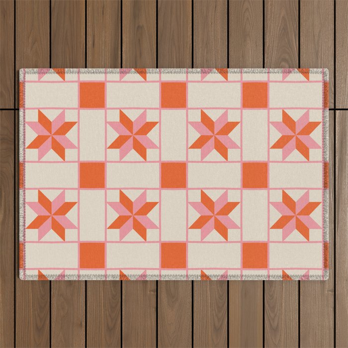 Vibrant Star Quilt Pattern Outdoor Rug Gallery Image 1