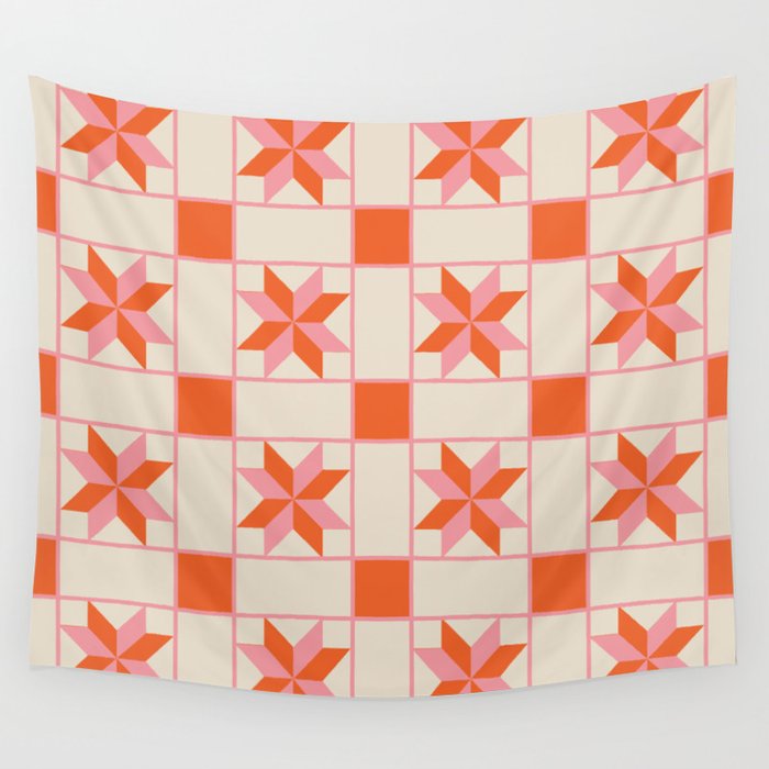 Vibrant Star Quilt Pattern Wall Tapestry Gallery Image 4