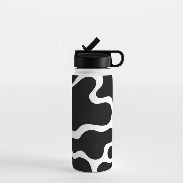 Abstract black and white organic shape pattern Water Bottle Gallery Image 1