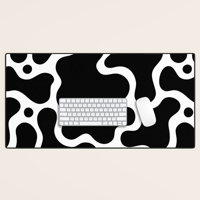 Abstract black and white organic shape pattern Desk Mat Gallery Image 1