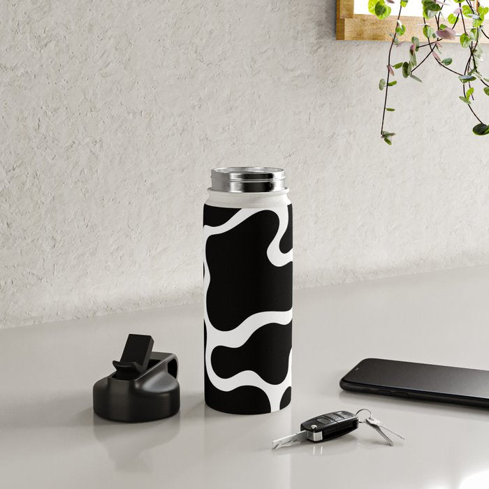 Abstract black and white organic shape pattern Water Bottle Gallery Image 4