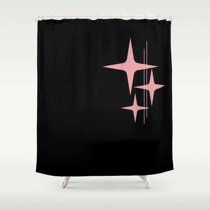 Atomic 50s Retro Star Trio in Vintage Pink and Black Shower Curtain Gallery Image 1