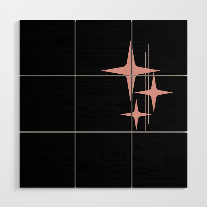 Atomic 50s Retro Star Trio in Vintage Pink and Black Wood Wall Art Gallery Image 1