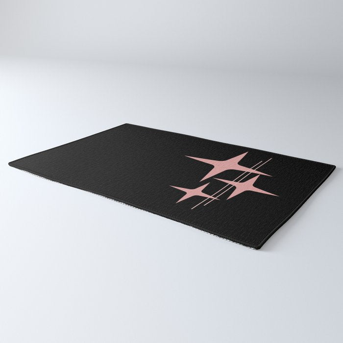 Atomic 50s Retro Star Trio in Vintage Pink and Black Rug Gallery Image 3