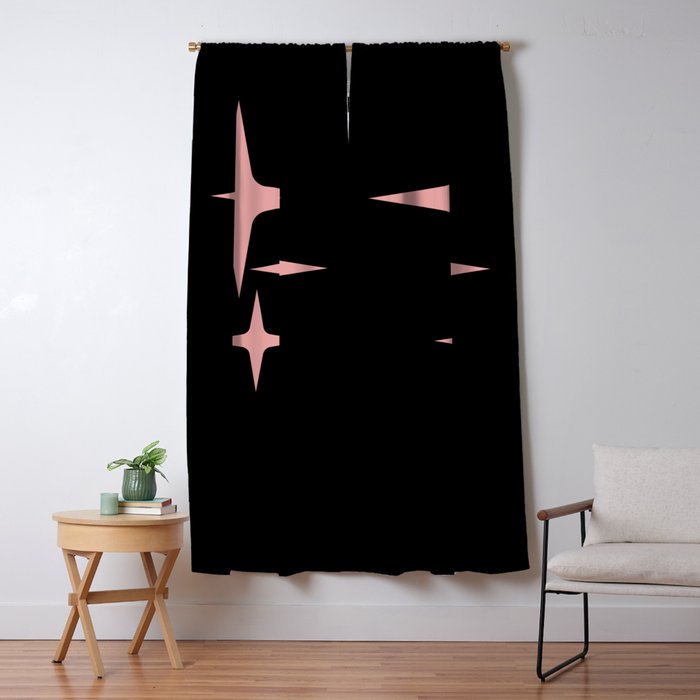Atomic 50s Retro Star Trio in Vintage Pink and Black Window Curtain Gallery Image 1