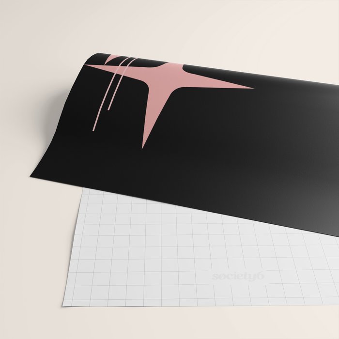 Atomic 50s Retro Star Trio in Vintage Pink and Black Wrapping Paper Gallery Image 2