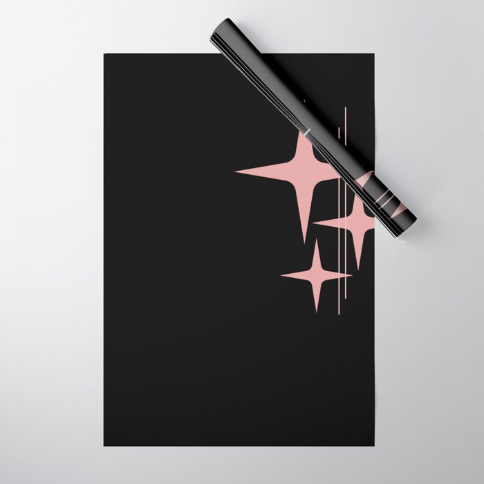 Atomic 50s Retro Star Trio in Vintage Pink and Black Wrapping Paper Gallery Image 1