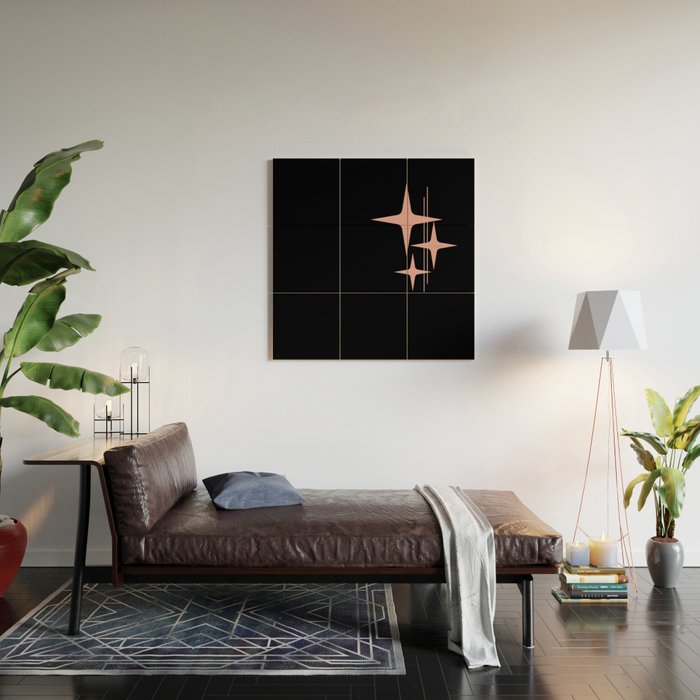 Atomic 50s Retro Star Trio in Vintage Pink and Black Wood Wall Art Gallery Image 2