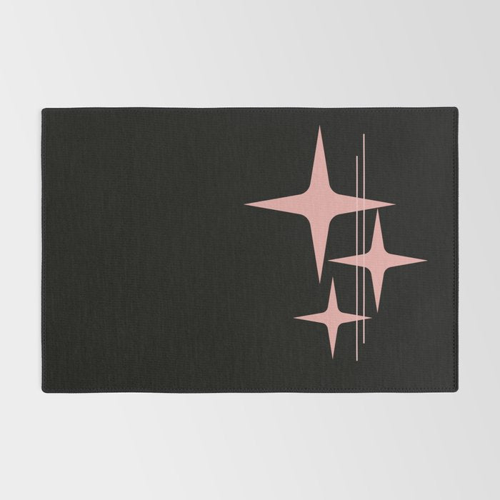 Atomic 50s Retro Star Trio in Vintage Pink and Black Rug Gallery Image 2
