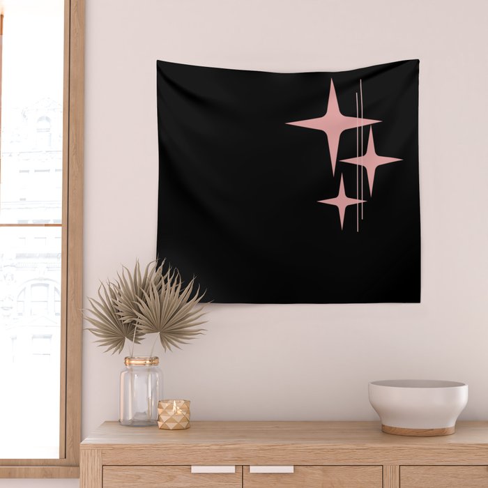 Atomic 50s Retro Star Trio in Vintage Pink and Black Wall Tapestry Gallery Image 2